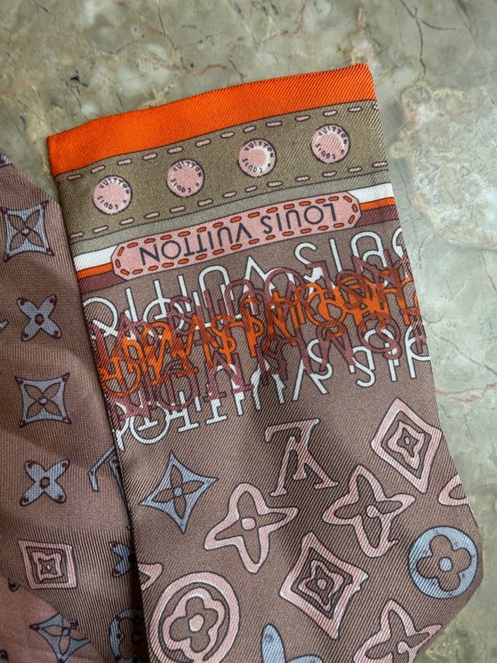 Louis Vuitton Pink & Orange Monogram Silk Bandeau Scarf - Picture 2 of 3
